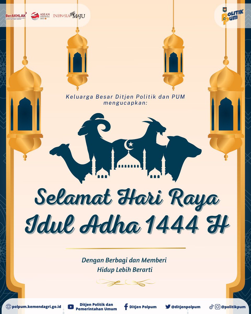 ditjenpolpum's tweet photo. Keluarga besar Ditjen Politik dan
PUM mengucapkan Selamat Hari Raya Idul Adha, 1444 Hijriyah https://t.co/nqKMb5H1q1