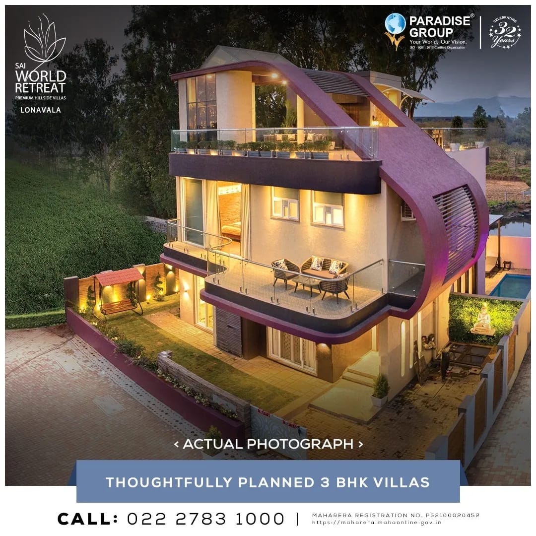 paradisegroupnm's tweet photo. Discover the essence of luxury and tranquility within our thoughtfully planned 3 BHK villas at Sai World Retreat, Lonavala where every moment is filled with Bliss.
#ParadiseGroup #SaiWorldRetreat #RealEstate #DuplexVilla #PremiumVilla #HillView #3BHKPremiumDuplexVilla #Comfort https://t.co/D7f5cLDs2P