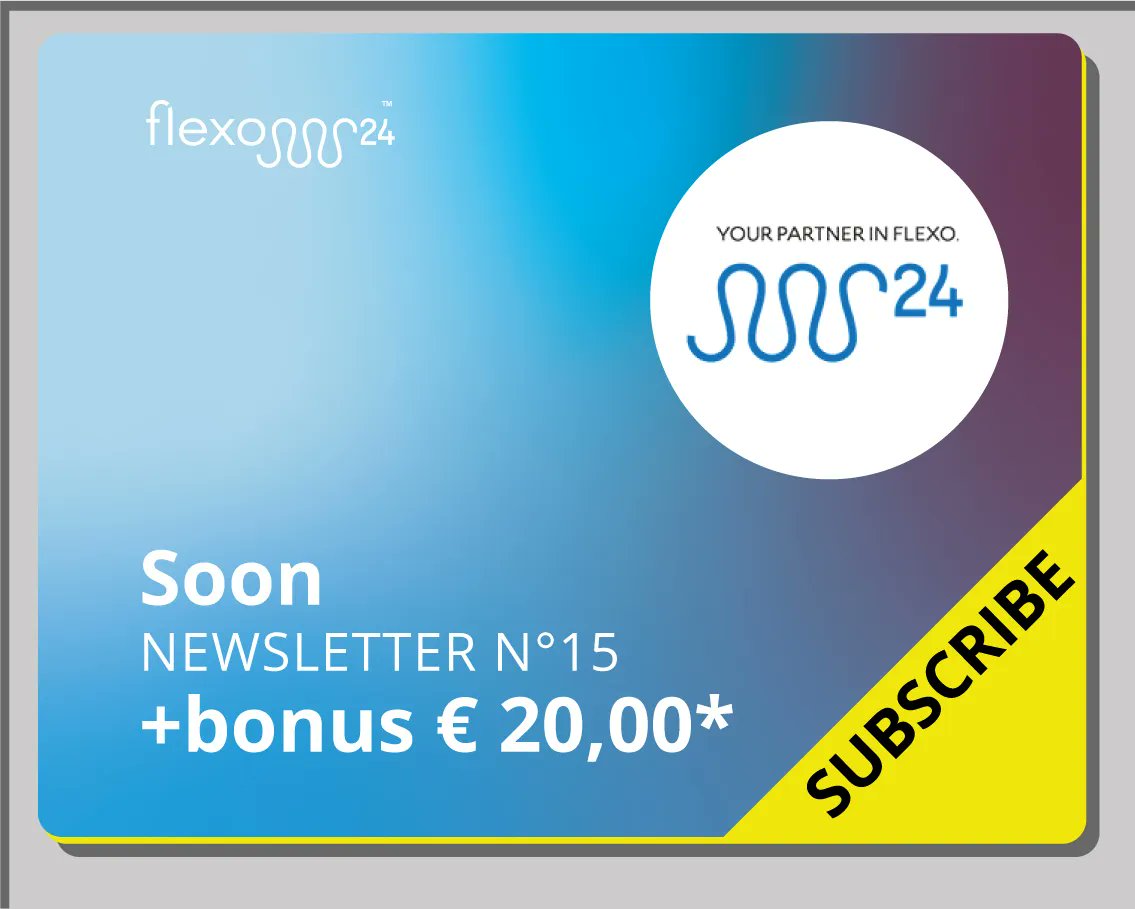 #Flexo24 has scheduled the publication of the next edition of the "Newsletter Flexo24", the n°13.

It will introduce new features! 

If you haven't already done so, sign up to receive the € 20.00 bonus for your next order over € 199.00. 

>> buff.ly/3pmWAwT