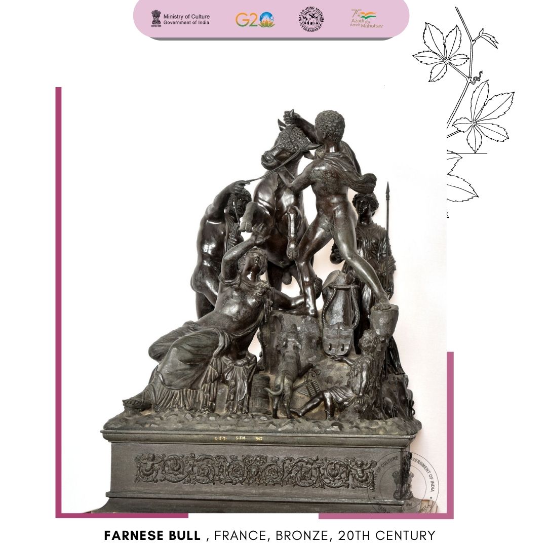 sjmhyd's tweet photo. This 20th century bronze sculpture represents the myth of Dirce and the Farnese Bull. Zethus and Amphion , two brothers, are seen tying their stepmother, Dirce, to the horns of a wild bull in punishment for her torment of their mother
#SalarJungMuseum #AmritMahotsav #farnesebull https://t.co/6ahr08AKuM