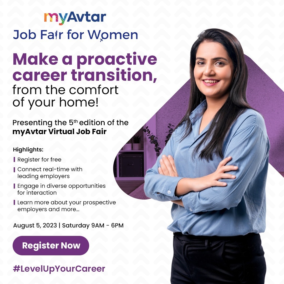 We are thrilled to present the 5th edition of the myAvtar virtual job fair - where you can tune in with industry leaders, gain relevant insights and even stand a chance to secure a job offer! 
Click to Register now: bit.ly/3NQ0gRn

#MyAvtar #JobOpportunities #RegisterNow