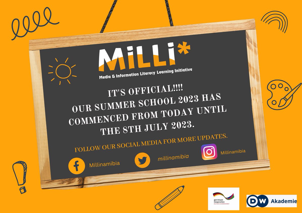 MilliNamibia's tweet photo. WHOOP WHOOP!!!!๐ GUESS WHAT??? Today is the day, Our 2023 Summer School Has Officially Commenced. ๐ฏ๐ฅ To make sure you stay updated, Follow our Social Media Platforms. ๐ #dwakademie @collegeoftheartsnam__ #mil #MILEducation #millisummerschool https://t.co/qQpMPPi8AS