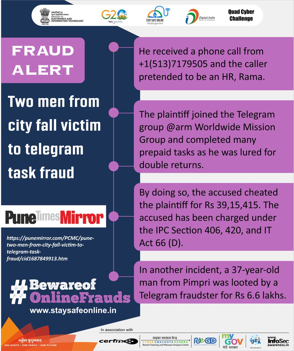 #FraudAlert Telegram Task fraud - Work from home fraud #youtubelikes #insta #subscription #staysafeonline #cybersecurity #g20india #g20dewg #g20org #g20summit #besafe #staysafe #ssoindia #meity #mygovindia #india #QUAD #Quad2023 #QuadCyberCampaign