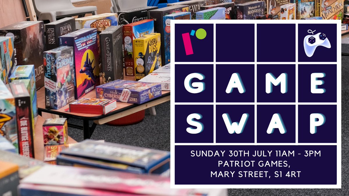 Sheffield Games Collective (@sheffieldgaming) on Twitter photo IT'S BAACK! We're super-excited to announce the return of our charity game swap in support of <a href="/RoundaboutSheff/">Roundabout</a> π Clear out your cupboards, bag some bargains and raise money for a great cause at <a href="/PatriotGamesLtd/">π Patriot Games β€οΈ</a> on Sunday 30th July 11am - 3pm. More here: sheffield.games/events/sgc-chaβ¦ IT'S BAACK! We're super-excited to announce the return of our charity game swap in support of <a href="/RoundaboutSheff/">Roundabout</a> π Clear out your cupboards, bag some bargains and raise money for a great cause at <a href="/PatriotGamesLtd/">π Patriot Games β€οΈ</a> on Sunday 30th July 11am - 3pm. More here: sheffield.games/events/sgc-chaβ¦