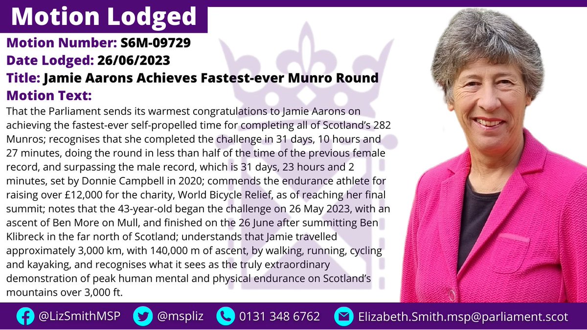 I recently lodged the below motion for the record-breaking Munro round completed by Jamie Aarons👇