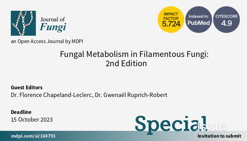 JoF_MDPI's tweet photo. 🆕 "Fungal Metabolism in #Filamentous #Fungi: 2nd Edition"
🔎🧪 Dedicated to present the latest advances in the characterization of new #fungal #secondary 
#metabolites from a fundamental perspective &amp; from a more applied point of view
👉👉 https://t.co/jxuc9pgOzG https://t.co/KKF7s40sd3