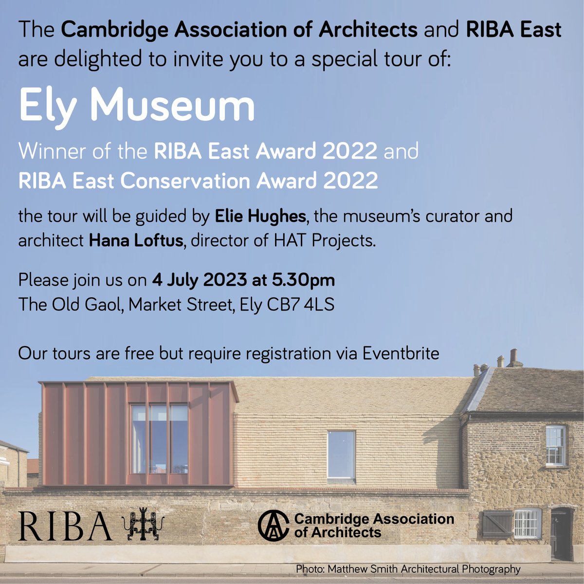 RIBA East (@ribaeast) on Twitter photo The <a href="/RIBACambridge/">Cambridge Association of Architects</a> are delighted to invite you to a special tour of <a href="/ElyMuseum/">Ely Museum</a> on 4 July, guided by Elie Hughes, the museum's curator and architect Hana Loftus, director of <a href="/hatprojects/">HAT Projects</a>.
Register your place for free: ow.ly/yM4x50OYu4r The <a href="/RIBACambridge/">Cambridge Association of Architects</a> are delighted to invite you to a special tour of <a href="/ElyMuseum/">Ely Museum</a> on 4 July, guided by Elie Hughes, the museum's curator and architect Hana Loftus, director of <a href="/hatprojects/">HAT Projects</a>.
Register your place for free: ow.ly/yM4x50OYu4r