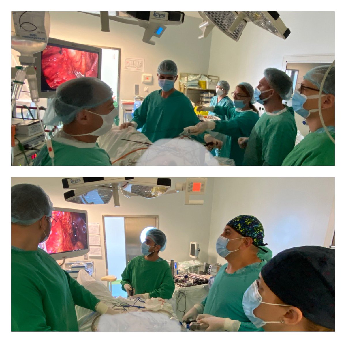 “See one, do one, teach one”

The teaching responsibilities extend beyond ward duties and into the operating rooms. 
Two laparoscopic Low Anterior Rectal Resections performed yesterday, simultaneously, one by me and one by my senior resident. 

#colteahospital