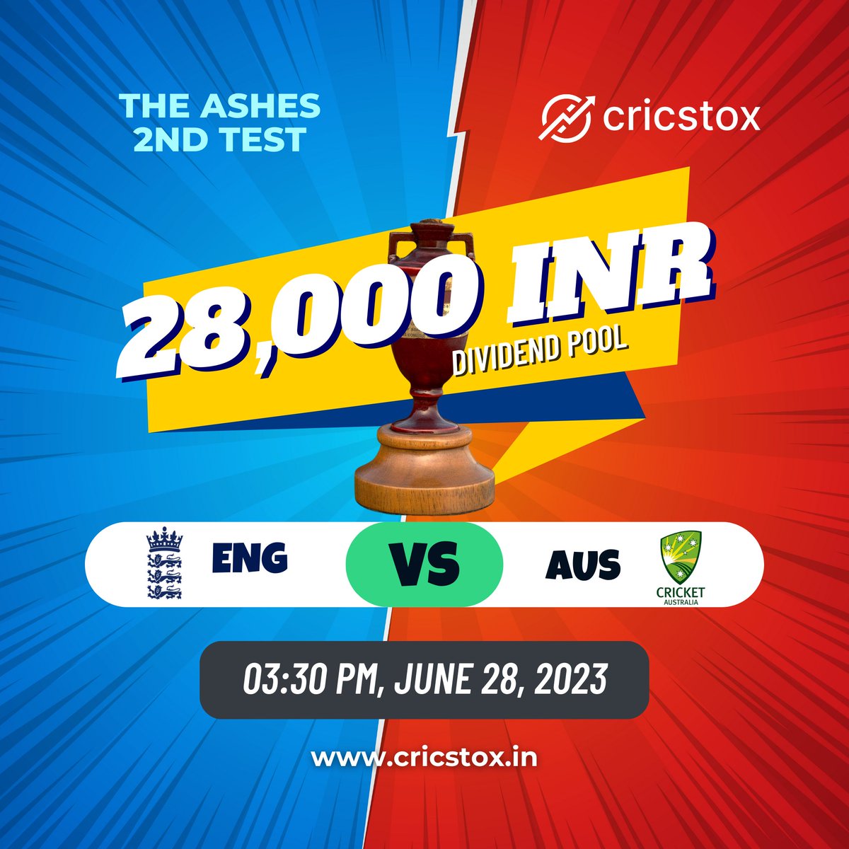 CricStox's tweet photo. 📢The stage is set, and the excitement is building up as these teams battle it out for a chance to claim the ₹28,000 INR dividend pool!🏏
 
📥 Download the @cricstox app now! 📥https://t.co/YPnTl00Wh6

#ENGvAUS #Ashes #CricketTwitter #CricStox https://t.co/Vcp8upxxfD