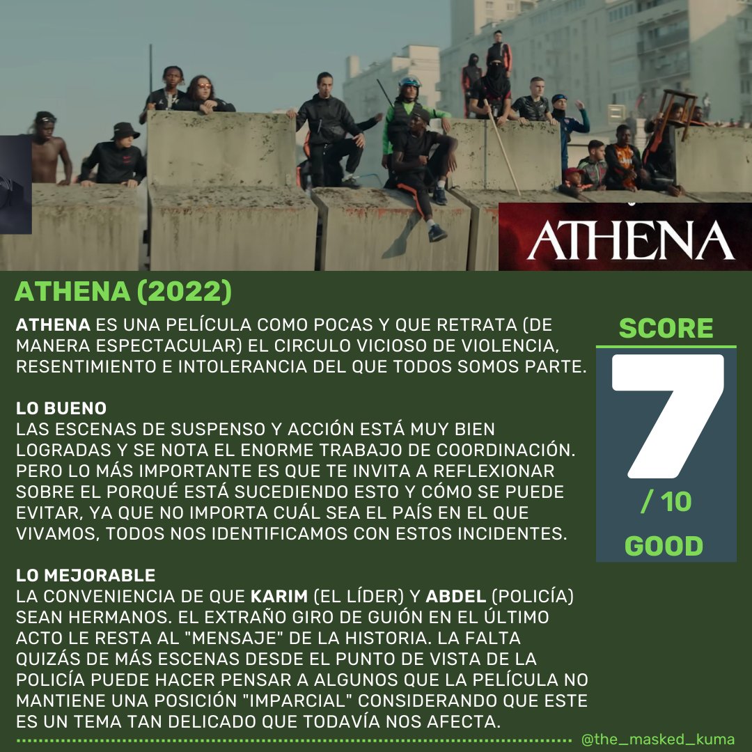 The_Masked_Kuma's tweet photo. #athena (2022) THOUGHTS/IMPRESIONES!

AN UNIQUE SHOWING OF THE VICIOUS CICLE OF VIOLENCE, RESENTMENT, INDIFFERENCE AND SELFISHNESS OF WHICH WE ARE ALL PART OF

#movies #films #moviereviews #filmreviews #athena #romaingavras #samislimane #dalibenssalah #quassiniembarek #karimlasmi https://t.co/4XVHDh3NaN