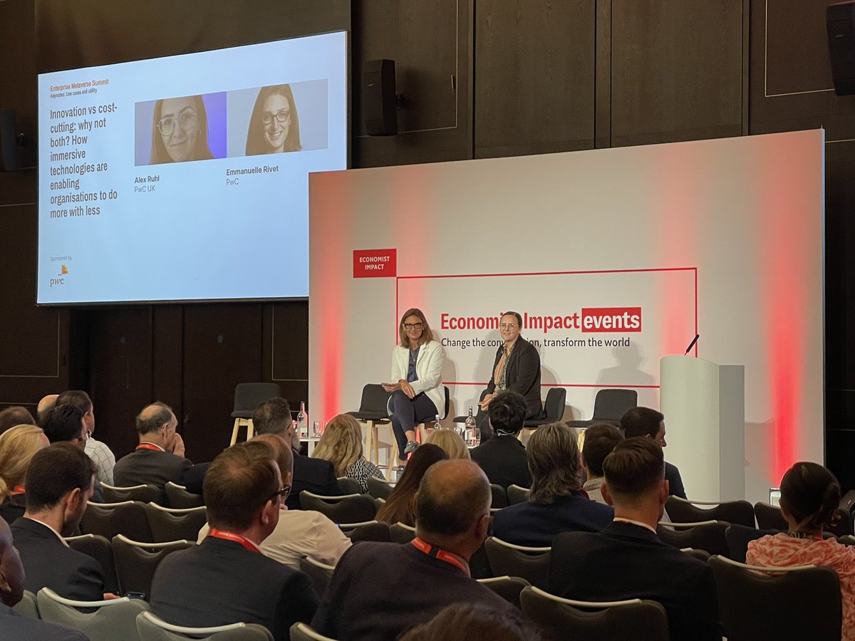 40% of CEOs don’t think their companies will be economically viable in 10 years Mainly b/c of technology disruption - innovation is more important than ever Fireside chat with @alexmakesvr & Emmanuelle Rivet from @PwC at @TheEconomist #Metaverse Summit #XR #VR #AR @ImmerseUK_