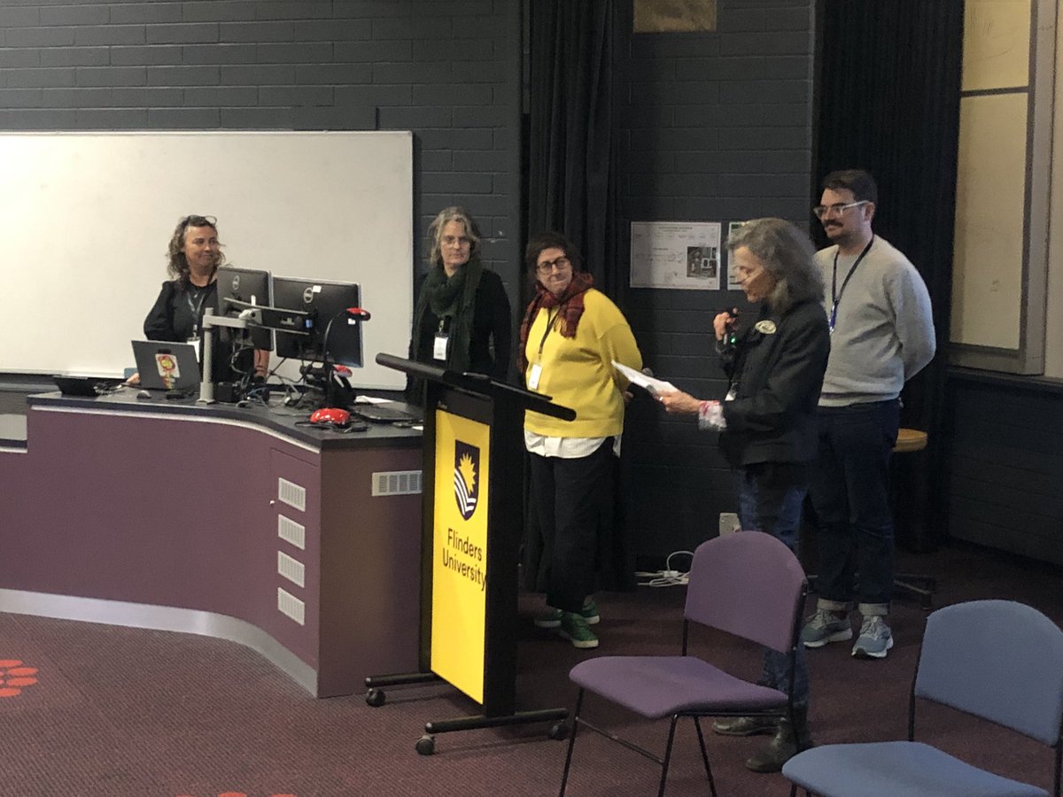 Pleasure sharing a panel with <a href="/nataliekrikowa/">Natalie Krikowa</a> and Evangeline Aguas, and my QSPPA collaborators <a href="/kimsum33/">Kim Munro</a> @palcheskelly and Angie Black at <a href="/Flinders/">Flinders University</a> #queerscreen #screenstudies #AcademicTwitter #ASPERA #ASPERA23 #PowerPointTransitionFrenzy #iDocs
