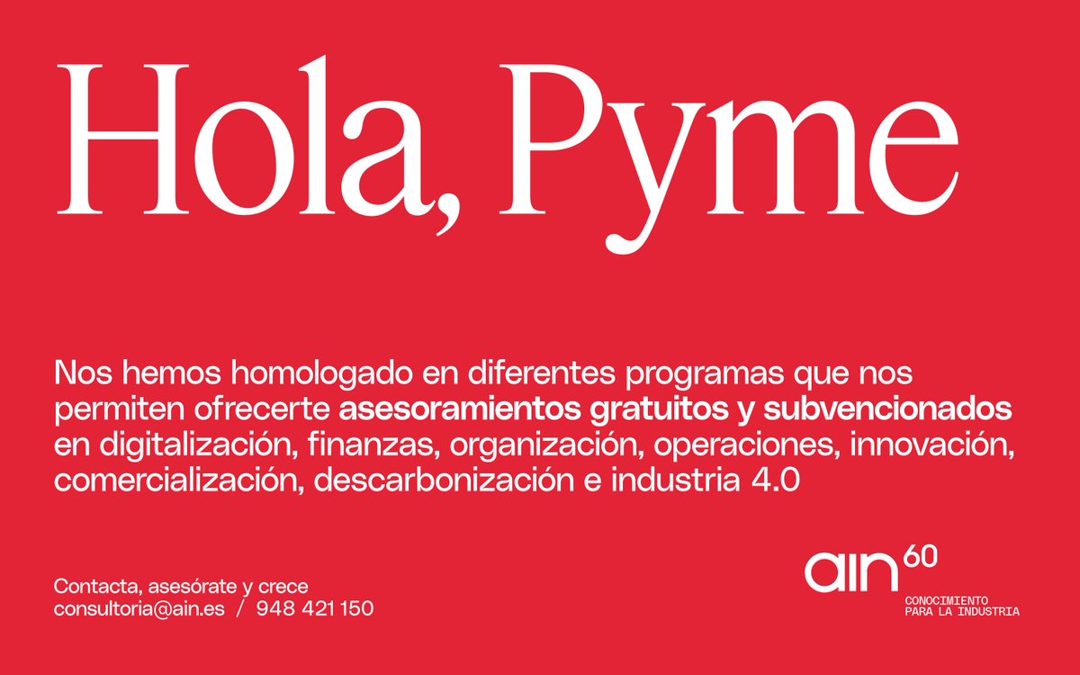 AIN_Navarra's tweet photo. 𝐂𝐨𝐧𝐭𝐚𝐜𝐭𝐚, 𝐚𝐬𝐞𝐬𝐨́𝐫𝐚𝐭𝐞 𝐲 𝐜𝐫𝐞𝐜𝐞
Te ayudamos en la mejora de la competitividad de tu #empresa, contacta lo antes posible para que te podamos informar con tiempo de las diferentes opciones tanto #gratuitas como #subvencionadas

¡No dejes pasar esta oportunidad! https://t.co/ZXRL0LVeoA
