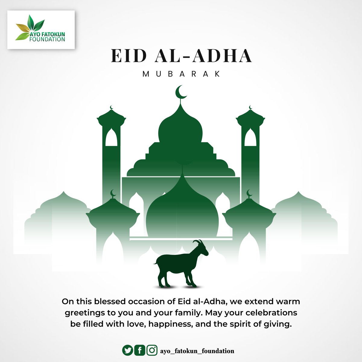 AyoF_Foundation's tweet photo. Eid Mubarak from the Ayo Fatokun Foundation! ✨
#EidMubarak #eidaladha #SpreadKindness #MakeADifference #CommunityImpact #NGOForGood #ayofatokunfoundation https://t.co/xPFlxbzm8b