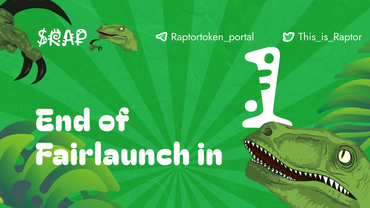 This_is_Raptor's tweet photo. 1️⃣ hour to the end of our #presale!

This is the last hour you can join our presale. Hop on the last wagon, and come on this journey with us!

➡️Participate in the presale:https://t.co/shMWPfxUOh

#Philosoraptor #RAP #RAPTORBIBLE #RaptorJesus #FairLaunch #4chantoken #CRYPTO https://t.co/PvSKe2bEcg