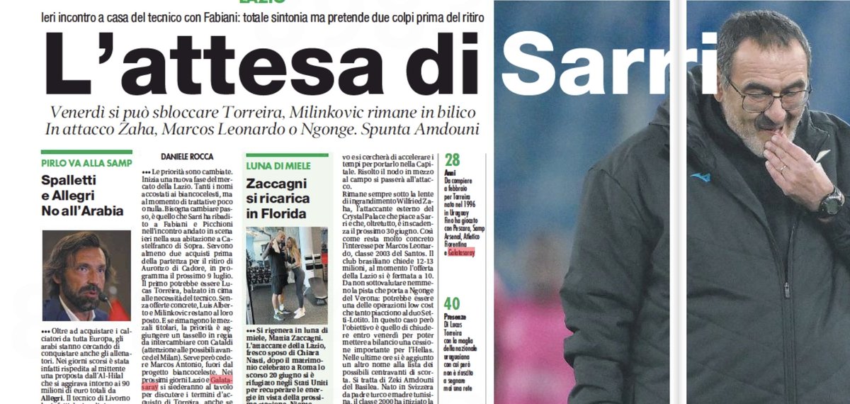 Sarri, Torreira için €12M teklif eden Lazio yönetimine, 'Galatasaray'ın inadını kırana kadar teklifi arttırın' mesajını vermiş.. Nasıl olsa Milinkovic'ten 40 milyon gelecek..