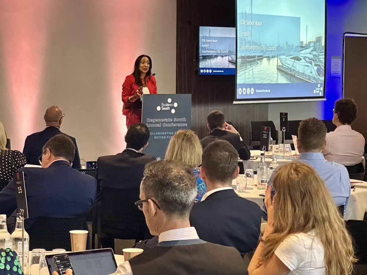 Leader of <a href="/SouthamptonCC/">SouthamptonCC</a>, Cllr Satvir Kaur is now on the stage at #RegenSouth highlighting the opportunities in the city and why now is a very exciting time to do business in #Southampton. #CentralSouthUK