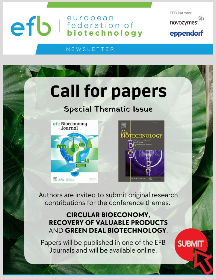 The June issue of the EFB newsletter is now available, please don't forget to read it: efbiotechnology.org/Newsletter/Jun…
#Biotechnology #Bioeconomy #GreenDeal #CarbonCapture #GlobalWarming #Nanotechnology #HealthySoil #MicrobialStress #ProteinProduction #WasteRecycling #GreenEnergy