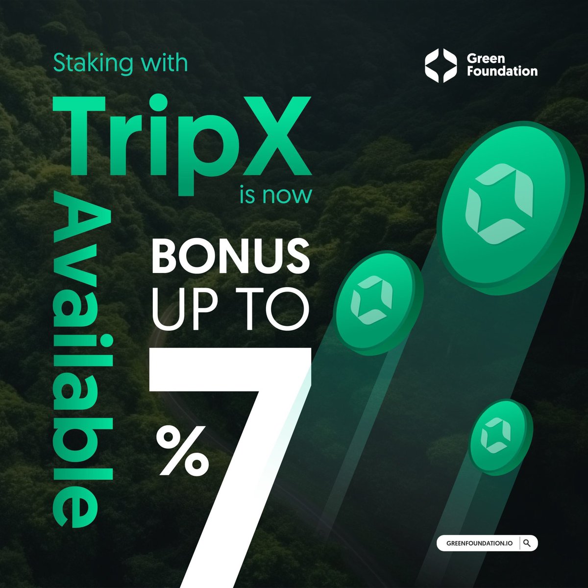 GreenFoundhssm's tweet photo. Exciting news! ๐๐ฃ
Staking with TRIPX is now available on Green Foundation Dapp!
Earn rewards of up to 7% by staking your TRIPX tokens. Don't miss out on this opportunity to support our mission while earning bonuses.
Get started:
https://t.co/ehuhxxbog5
#greenfoundation #tripx https://t.co/lyVRW6oSRo