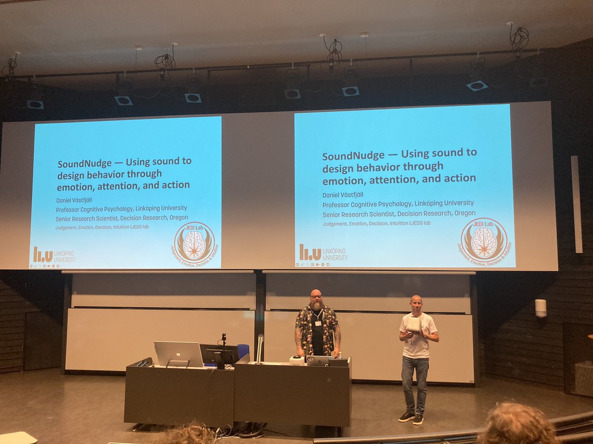 2nd keynote from Daniel, cog psychologist on SoundNudge - using sound to design behavior through emotion, attention, and action!!!