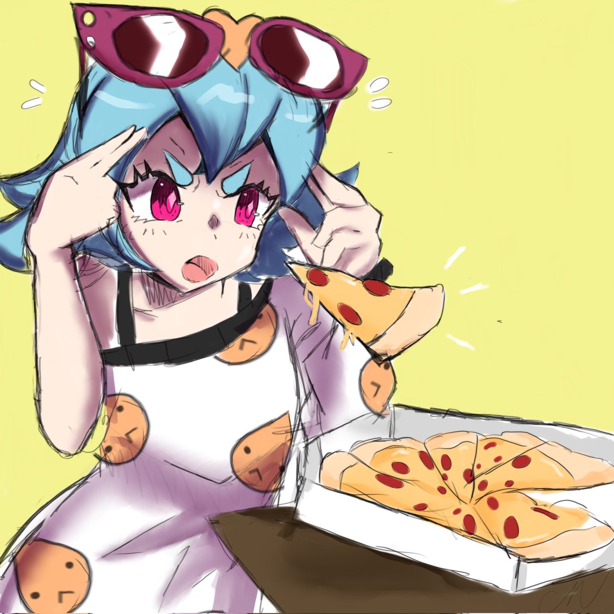 MaidMoth's tweet photo. "One day I saw a pizza floating high in the sky!" @bar0sa #URBANO #KickstarterFanart https://t.co/rEyLgiA6GL