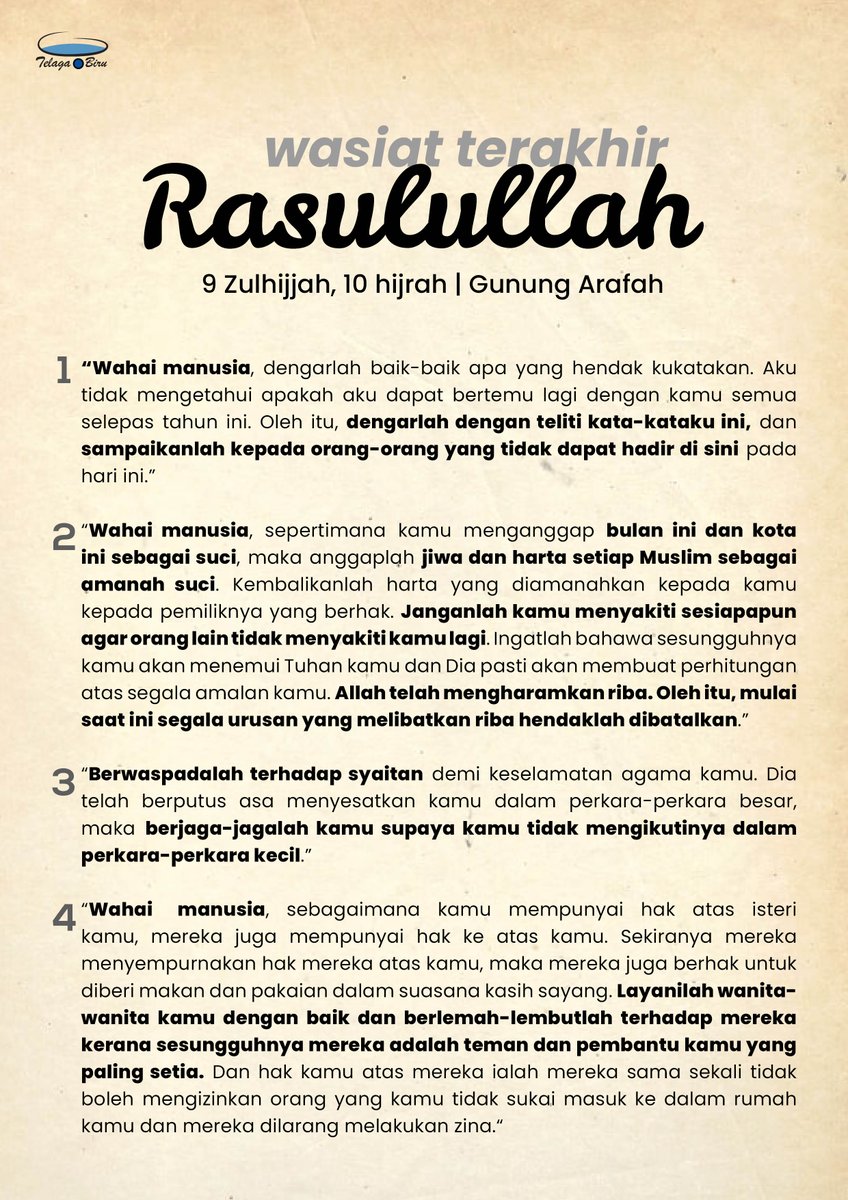 TelagaOfficial's tweet photo. 9 Zulhijjah juga adalah khutbah terakhir Rasulullah. Jom kita sama-sama hayati https://t.co/M6ZEXQKMw0