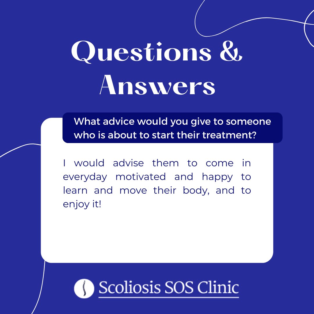 𝗣𝗮𝘁𝗶𝗲𝗻𝘁 𝗘𝘅𝗽𝗲𝗿𝗶𝗲𝗻𝗰𝗲

➡️Swipe to read some questions and answers from one of our patients that completed our 4 week course! 

#ScoliosisSOS