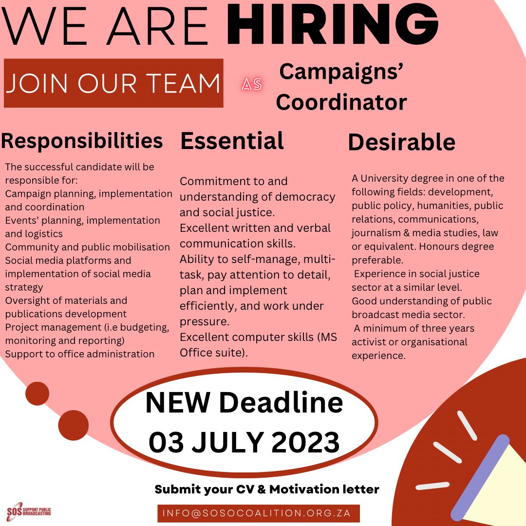 SOSCoalition's tweet photo. SOS is looking for a Campaigns’Coordinator. Do not miss this extended opportunity to apply. https://t.co/im4kgfsI4q