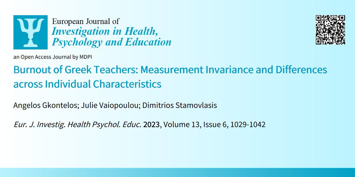 EJIHPE_MDPI's tweet photo. 🤩😍Welcome to read👉"#Burnout of #GreekTeachers: #MeasurementInvariance and #Differences across #IndividualCharacteristics"📜by🧑‍🔬Angelos Gkontelos et al.:📍https://t.co/we2ZzgsQQy
#OLBI #psychometricproperties #individualdifferences https://t.co/gOrqOdonlD
