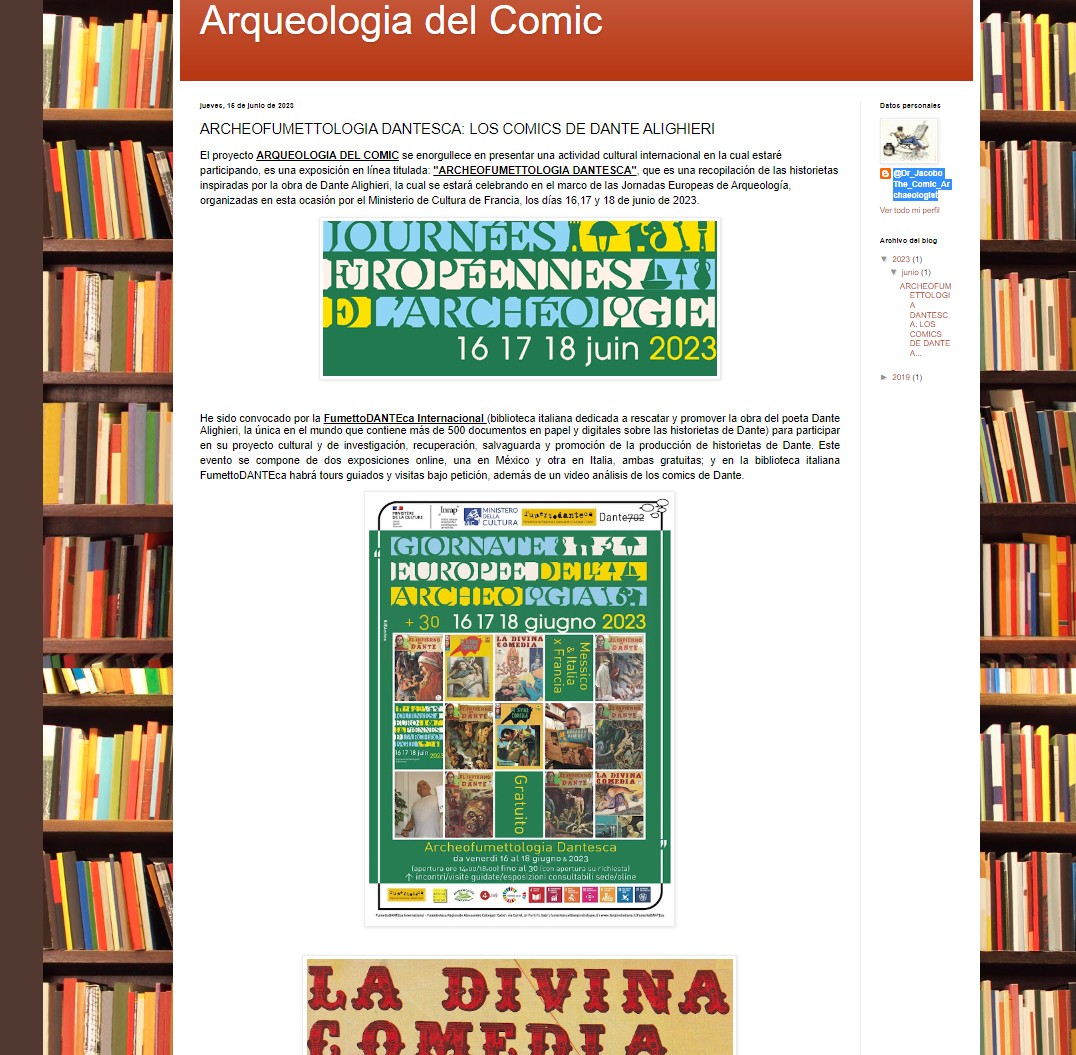 #FumettoDANTEca International Biblioteca Internazionale di #Fumetti dedicati a #Dante #Alighieri' 
Archeofumettologia Dantesca Mostre online 
arqueologiadelcomic.blogspot.com 
<a href="/journees_archeo/">Journées archéologie</a> <a href="/MiC_Italia/">Ministero della Cultura</a> <a href="/cykex2099/">cecilio jacobo glez</a> #The_Comic_Archaeologist #Dante702 #Italy 
fumettoteca@fanzineitaliane.it