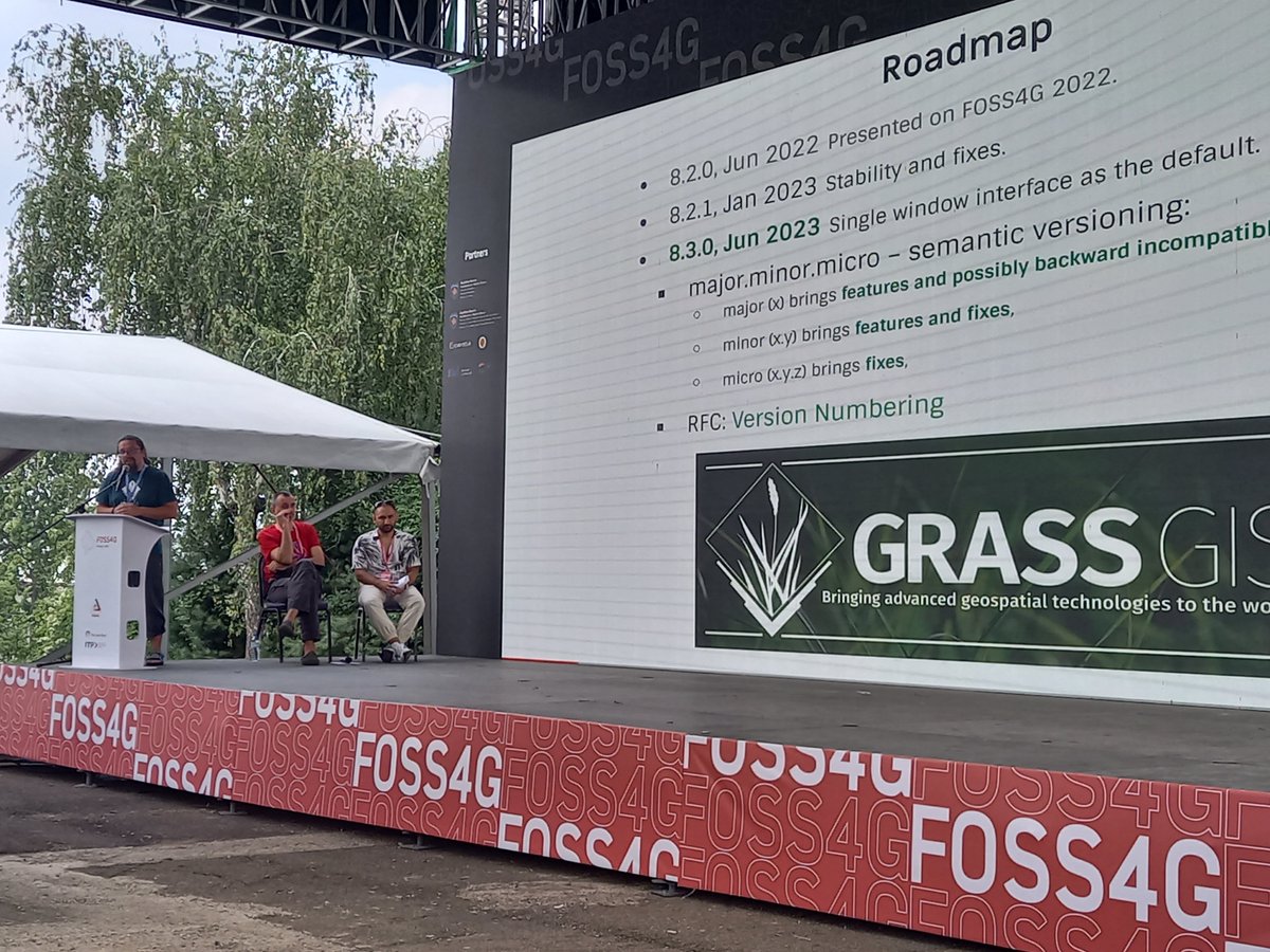 Martin Landa presenting latest GRASS GIS version, after 40 years of continuous development. #foss4g2023