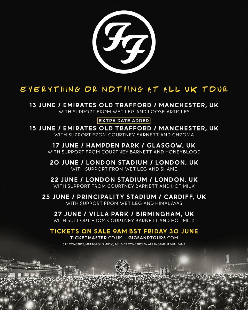 Manchester! A second show has just been added on 15 June 2024. The pre-sale is happening now with the same code. 🤘 Tickets: FooFighters.lnk.to/ManUK Find all upcoming shows here: FooFighters.lnk.to/Shows