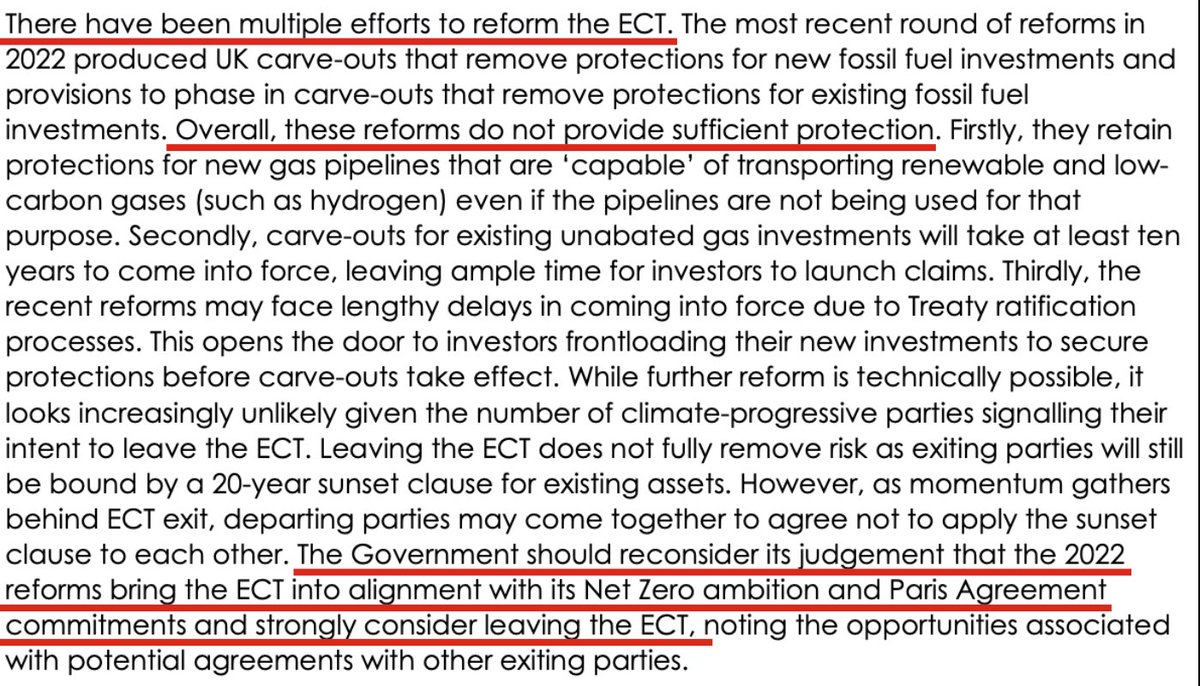 BREAKING: The UK’s public advisory body on climate change, @theCCCuk calls on UK govt to exit the #EnergyCharterTreaty (ECT) as it 'represents risk to both a timely climate transition and to the taxpayer.'

🧵The ECT allows fossil fuel investors to hold our planet to ransom. 1/5