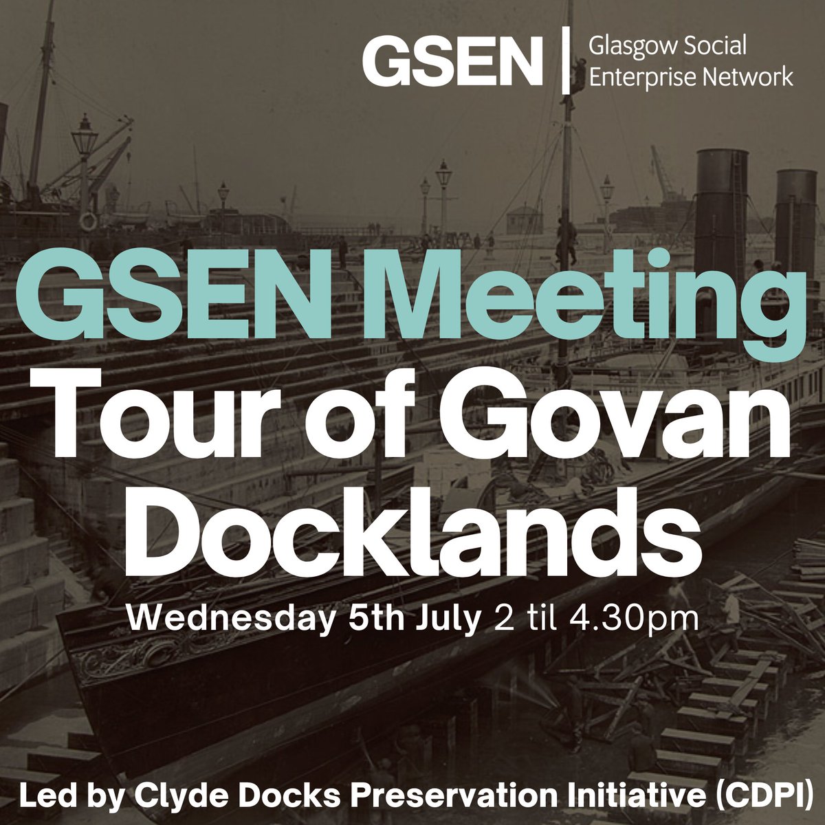GlasgowSEN's tweet photo. This month's GSEN meeting will be a bit different. We'll be learning more about the past, present and future of Govan's graving docks next week with @clydedocks 

This tour is free for GSEN members but please book a ticket if you'd like to join us: https://t.co/R2YEn3ao50 https://t.co/OhBL3xYUvx