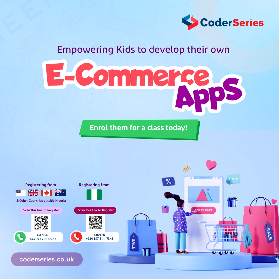 CoderSeries's tweet image. Kickstart your child's entrepreneurial journey at our Summer E-Commerce Coding Classes.
At our E-Commerce class, kids get to learn how to setup their Stores, Product Catalogue, Supply Chain Networks, integrate Payment Gateway and factor in Security.