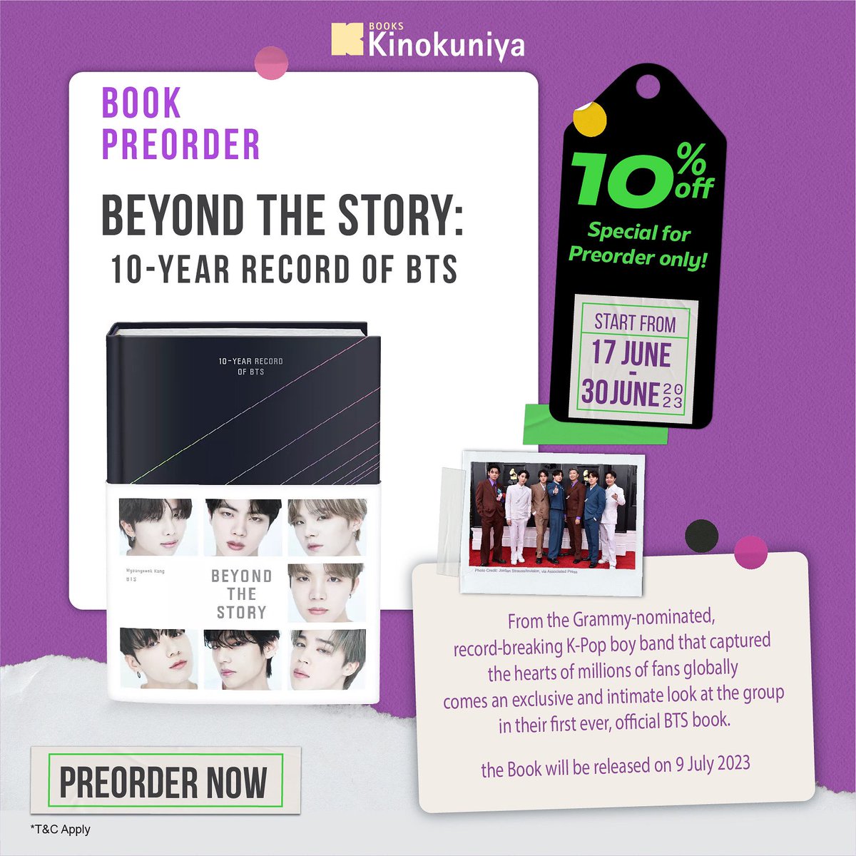 🟣BOOK PREORDER: BEYOND THE STORY: 10-YEAR RECORD OF BTS 🟣

🟪
Preorder now and get special 10% off for the book!

👉🏻Please refer to our Customer Service at the store for terms and conditions or you can also chat us via whatsapp: bit.ly/cnbkinokuniyagi