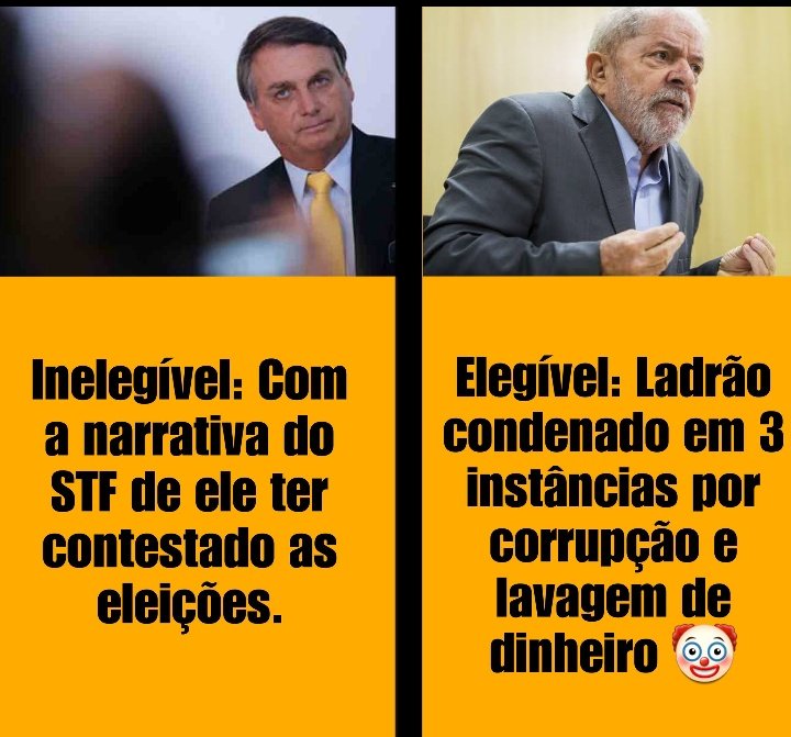 O STF que torna Bolsonaro inelegível baseado em narrativas é o mesmo que torna um condenado em três instâncias elegível!? Entendeu agora quem escolhe o presidente? 🤡🤮😡