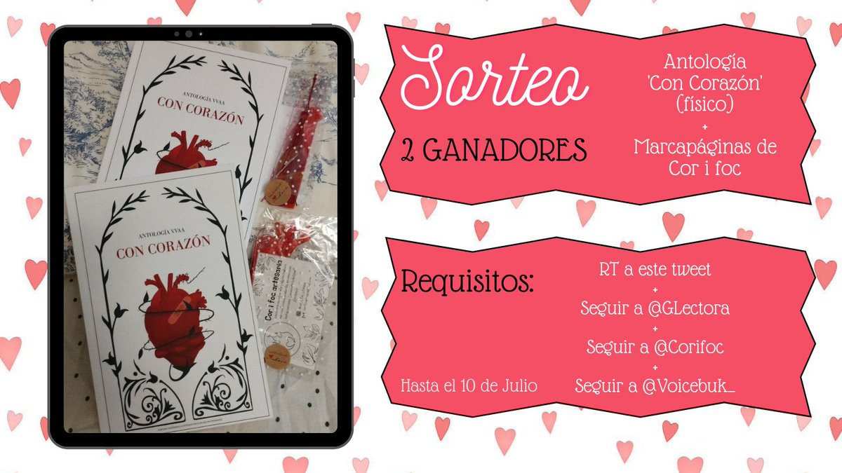 Generación Lectora (@glectora) on Twitter photo SORTEO POR AQUI👇
❤️¿Quieres un ejemplar físico de nuestra antología con repre LGTBI y mucho amor? Ahora puedes conseguirlo junto a un bonito marcapáginas de resina hecho por <a href="/Corifoc/">Cor I Foc Artesanias</a>.
❤️Solo tienes que dar RT a este tweet y seguír a <a href="/GLectora/">Generación Lectora</a> <a href="/Corifoc/">Cor I Foc Artesanias</a> y <a href="/Voicebuk_/">Voicebuk</a>
¡SUERTE! SORTEO POR AQUI👇
❤️¿Quieres un ejemplar físico de nuestra antología con repre LGTBI y mucho amor? Ahora puedes conseguirlo junto a un bonito marcapáginas de resina hecho por <a href="/Corifoc/">Cor I Foc Artesanias</a>.
❤️Solo tienes que dar RT a este tweet y seguír a <a href="/GLectora/">Generación Lectora</a> <a href="/Corifoc/">Cor I Foc Artesanias</a> y <a href="/Voicebuk_/">Voicebuk</a>
¡SUERTE!