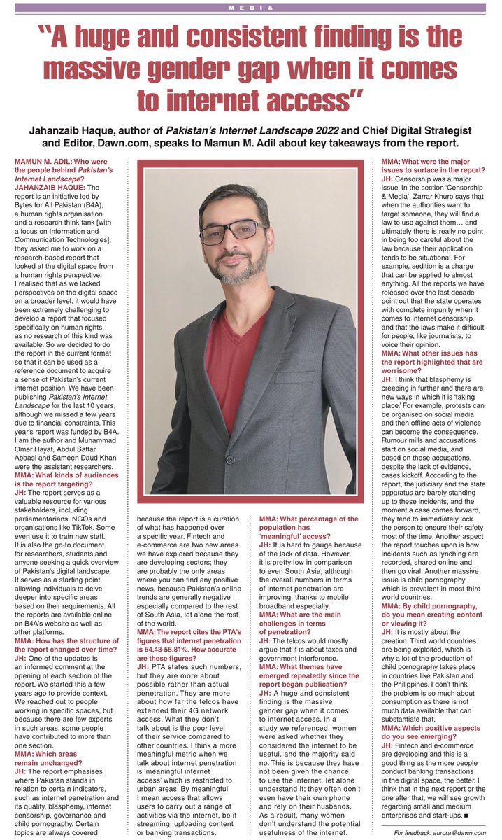 Jahanzaib Haque (@jhaque_) on Twitter photo My interview in <a href="/AuroraMag/">Aurora Magazine</a> - all about the Pakistan Internet Landscape Report written for <a href="/bytesforall/">Bytes for All, PK</a>
Website link soon! My interview in <a href="/AuroraMag/">Aurora Magazine</a> - all about the Pakistan Internet Landscape Report written for <a href="/bytesforall/">Bytes for All, PK</a>
Website link soon!