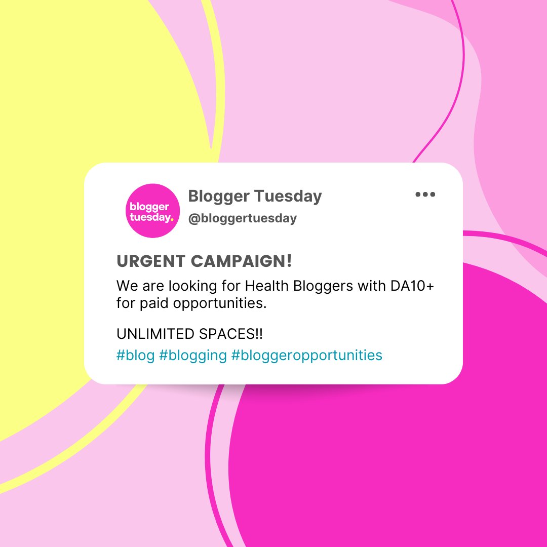 URGENT CMPAIGN!

We are looking for HealthBloggers with DA10+ for paid opportunities.

We have unlimited spaces available!⚡️

#blog #blogging #bloggeropportunity