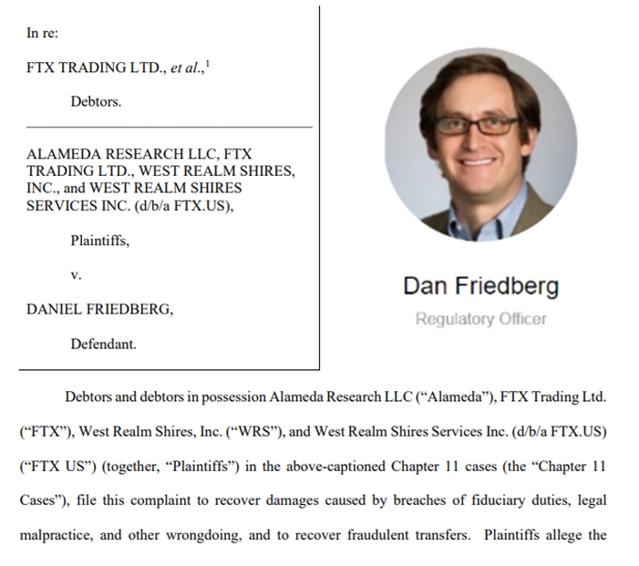 intel_jakal's tweet photo. 200+ days ago I stumbled across #danfriedberg affidavit part of #FTXUS #duediligence for the #miamiheat stadium rights.
Since then;
SBF charged with bribing Chinese officials
Friedberg turns rat on SBF
Today #FTX sued Friedberg
#godmode #fail https://t.co/1fckZulvvO