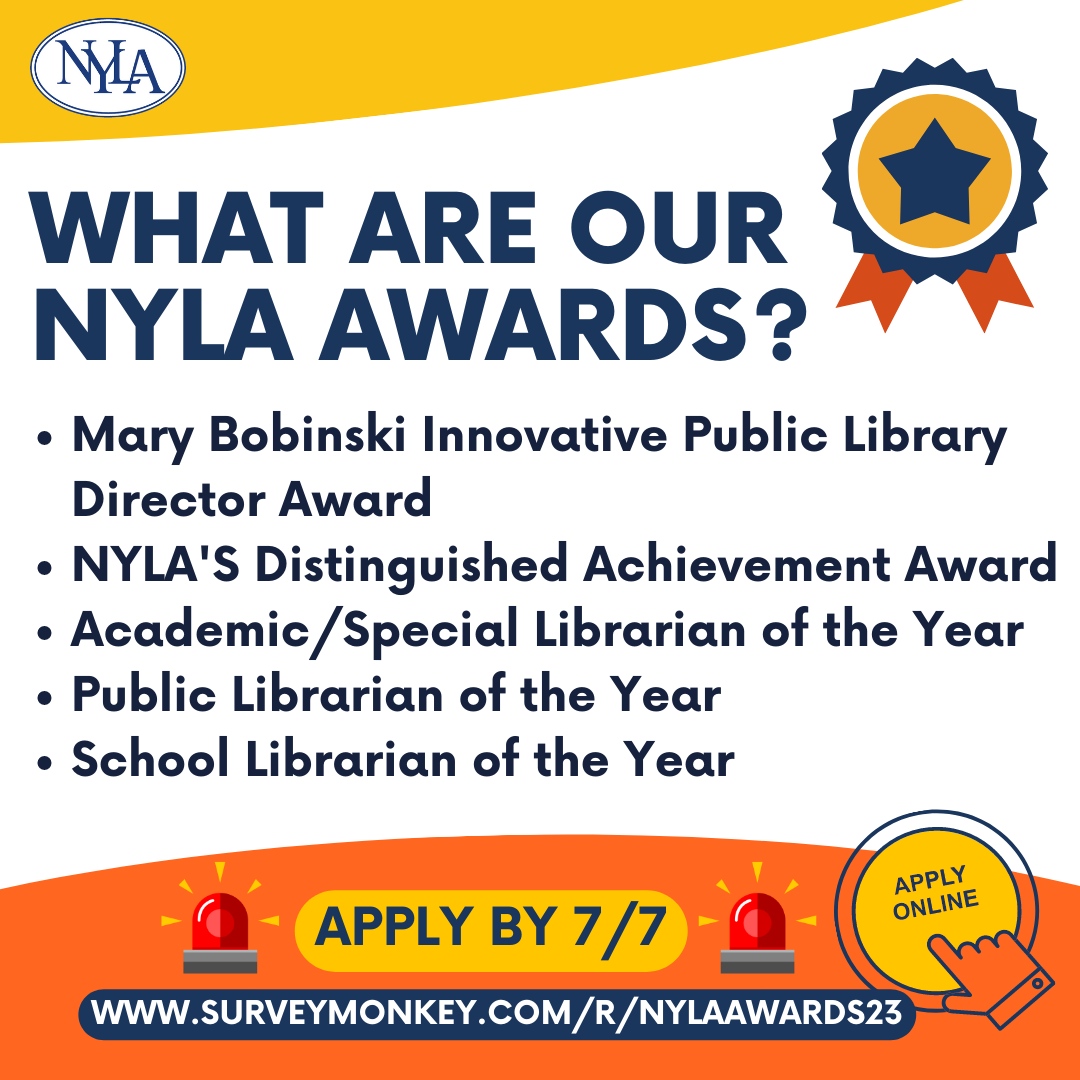 #ICYMI Our NYLA Awards Nomination Form is OPEN until July 7th! Have you been wanting to learn more about our awards? All award details are listed on the nomination form here 👉️surveymonkey.com/r/NYLAAwards23