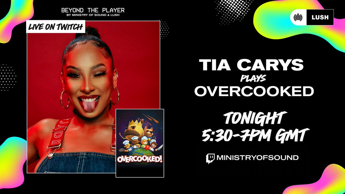 ‼️THE FINAL EPISODE ‼️ Head over to our Twitch to watch @TiaCarys take on the chaotic cooking game @Overcookedgame with @stephanienneoma 🍳 Tune in at 17:30 ⏰ twitch.tv/ministryofsound #LUSHXMINISTRY #BeyondThePlayer