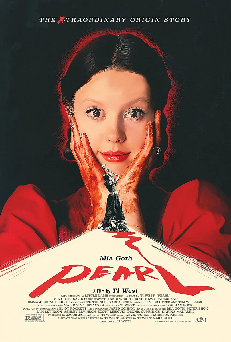 Pearl'ü izledim ve Mia Goth'un performansı👏🏻 Bence karakterin yaşadığı buhranlar ve saplantılar(bir de mommy issues tabii) güzel tasvir edilmiş, bu tarz konular üzerine derinleşmek istemeyenler için sıkıcı olabilecek bir film ama ben yüksek puan verdim.