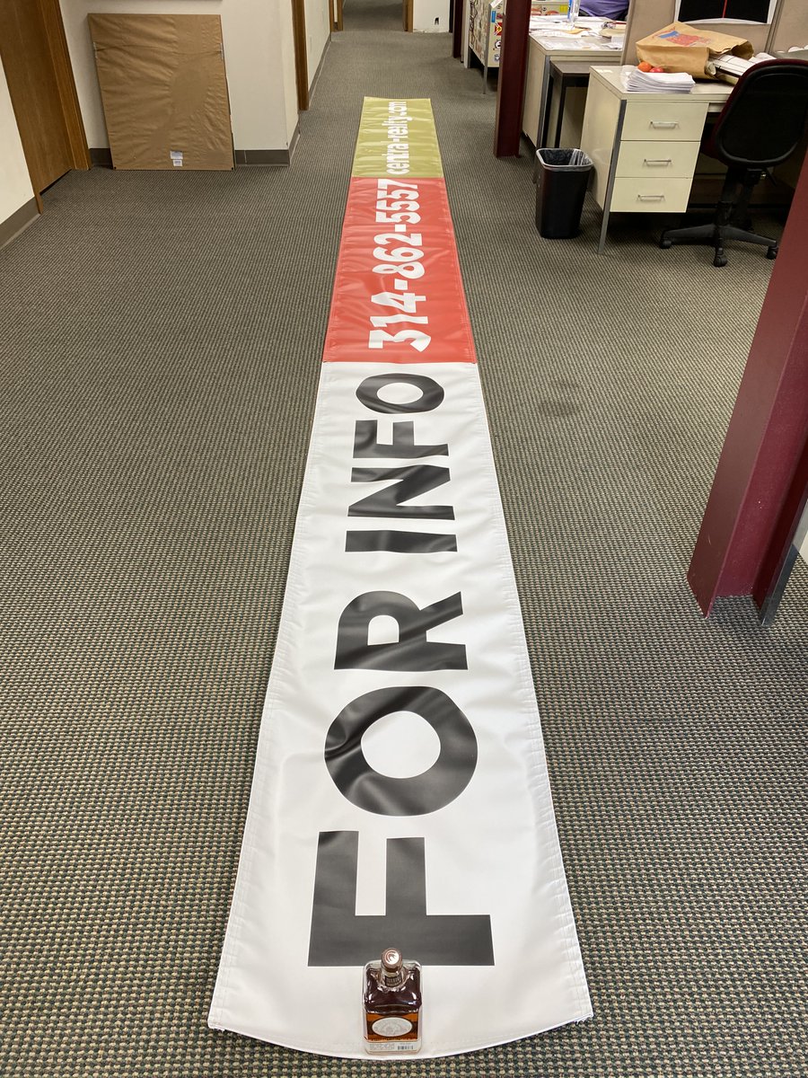 Behold the longest banner in @Central_Realty history about to be deployed next to @CranesStore in Williamsburg, Missouri where we have a great opportunity. Hey... that looks like a bottle of @STilL630 Monon Bell Whiskey weighing it down.....