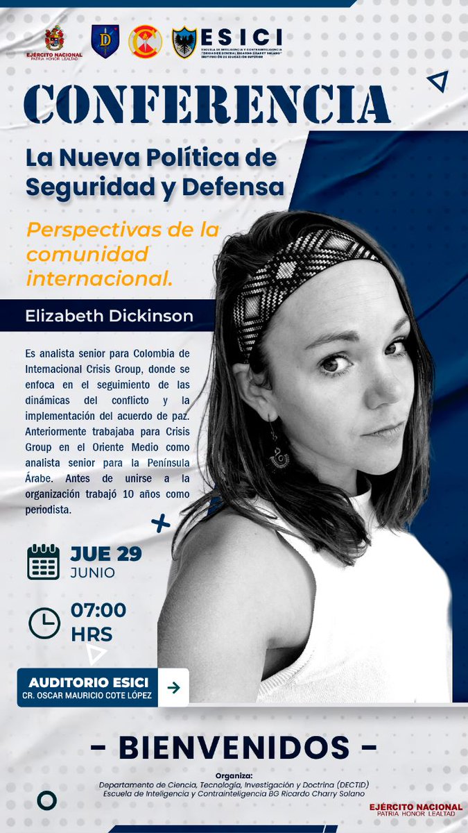 Mañana 29 de junio, nuestra Escuela de Inteligencia y Contrainteligencia los invita a hacer parte de la conferencia 'La nueva Política de Seguridad y Defensa'.

Te esperamos a las 7:00 am en las instalaciones del Alma Mater de la Inteligencia Militar. 

#EducaciónMilitar