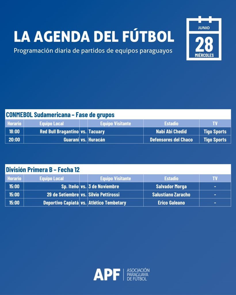 📒 Agenda del día 28/06.

#FútbolParaguayo