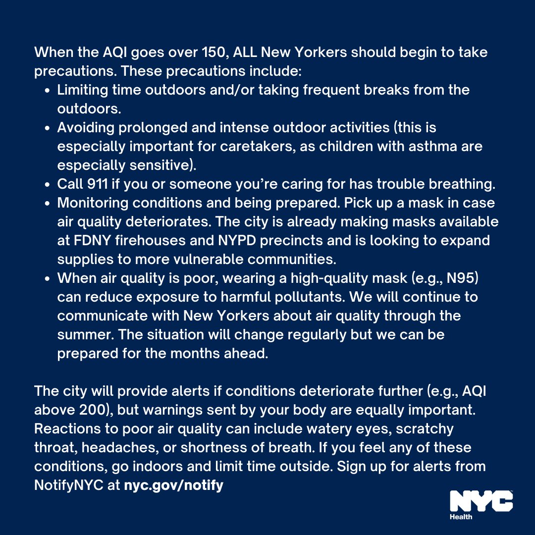 nycHealthy's tweet photo. AIR QUALITY UPDATE: While forecasting air quality is challenging and often unpredictable, we anticipate that conditions in NYC could deteriorate �� getting worse on Thursday, June 29 — due to wildfires in Canada. Here's what New Yorkers need to know: https://t.co/5aXlbOoqBG https://t.co/2rocHz8npF
