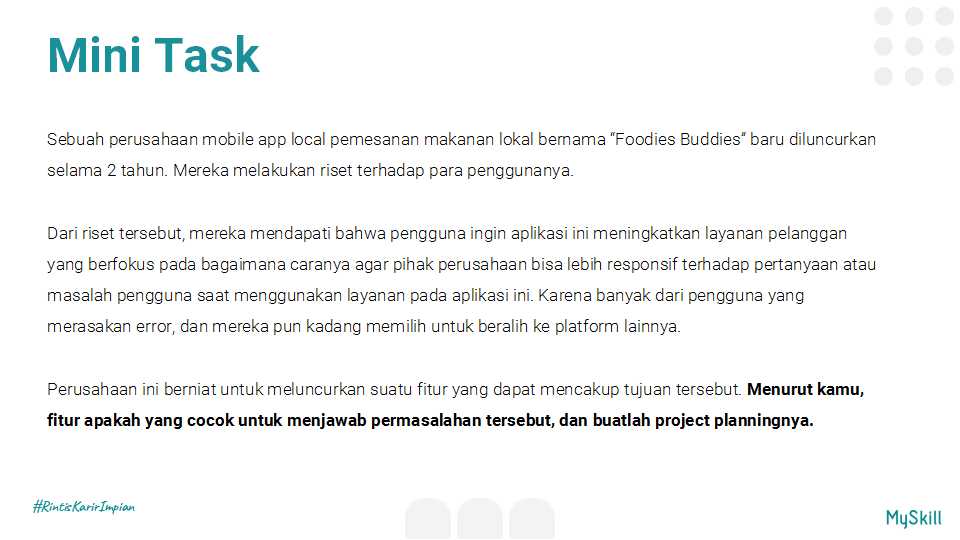 Lista111's tweet image. Mini Task short class Product Management
@myskill_id 
#learnatmyskill