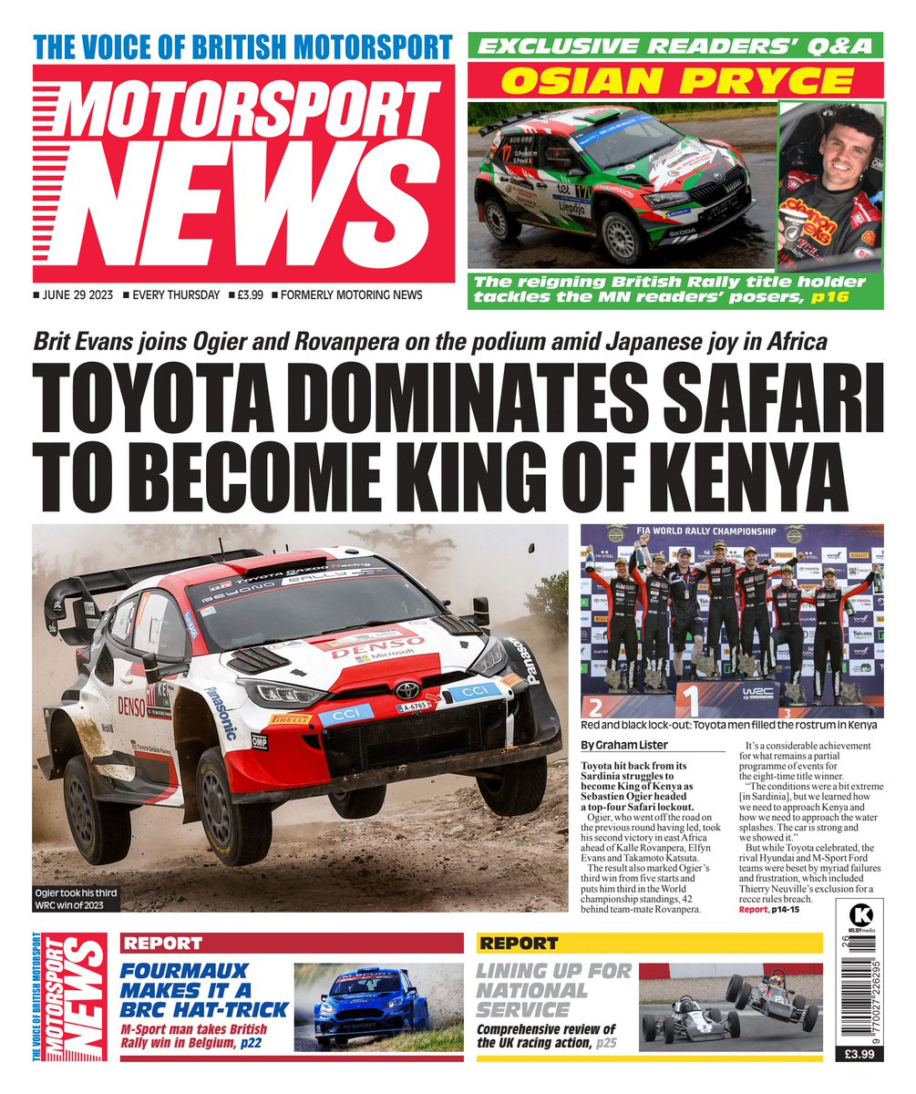 This week’s Motorsport News is a special one for rally fans. We have the detail from Toyota's Safari Rally clean sweep, British champ <a href="/OsianPryce/">Osian PRYCE 🏴󠁧󠁢󠁷󠁬󠁳󠁿</a> answers your questions, we preview <a href="/CastleCombeUK/">Castle Combe Circuit</a>'s Rallyday and report from Ypres &amp; Argyll.

Buy a copy here shop.kelsey.co.uk/single-issue/m…